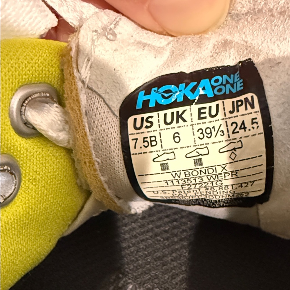 Hoka Bondi X White, Yellow & Blue Athletic Sneakers size 7.5 B - Picture 5 of 6